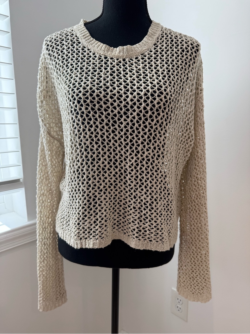 Xhilaration Open-Weave Crewneck Sweater in Beige
